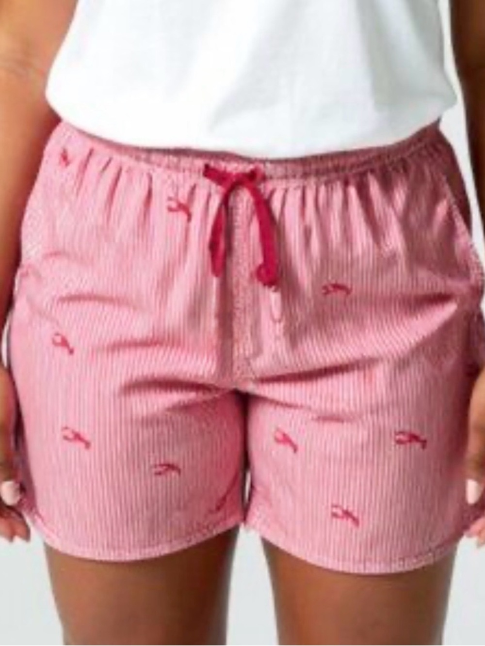 L.L. Bean Lobster Print 🦞Pink & White Striped Coastal Lounge Shorts • Size XL